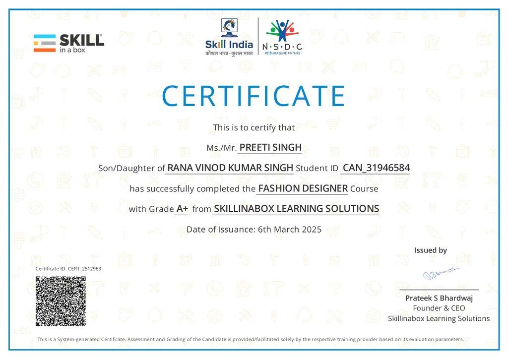 Skill in a Box course completion certificate